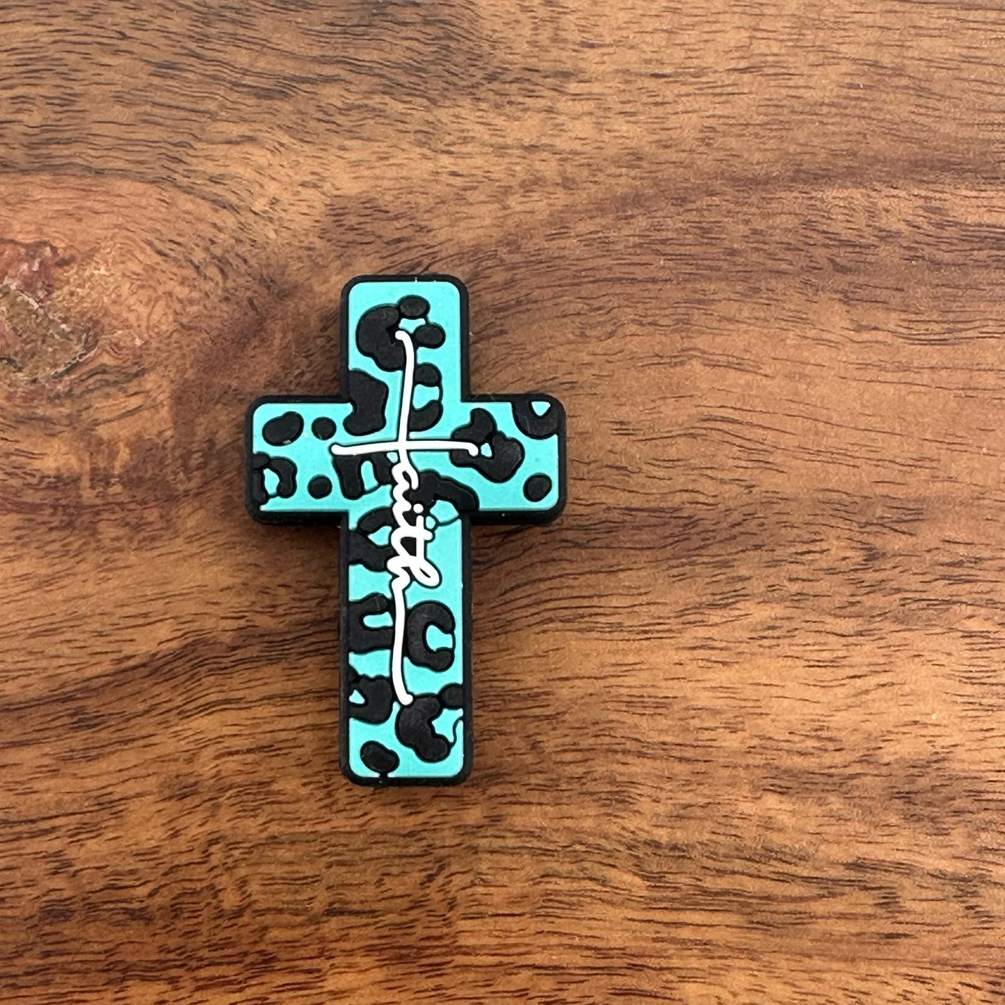 Turquoise Animal Print Faith Cross Focal Bead