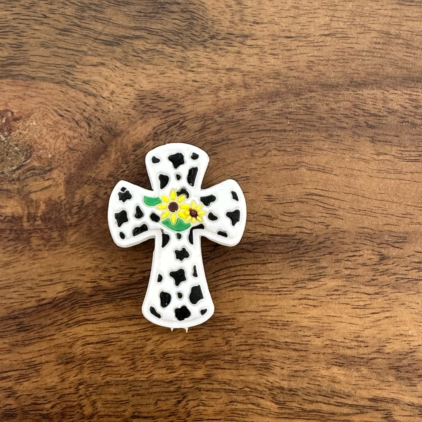 Black and White Cow Print Cross Focal Bead