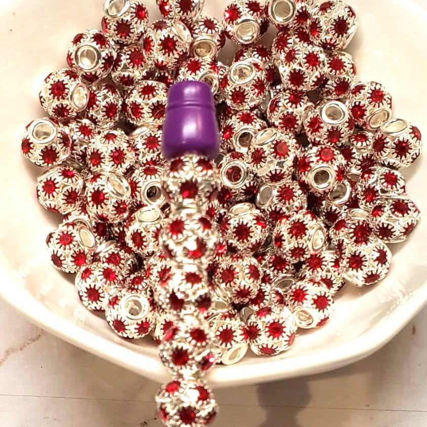 8mm Red Metal Rhinestone Spacer