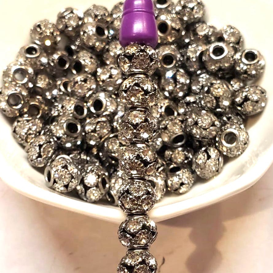 8mm Black Metal Rhinestone Spacer