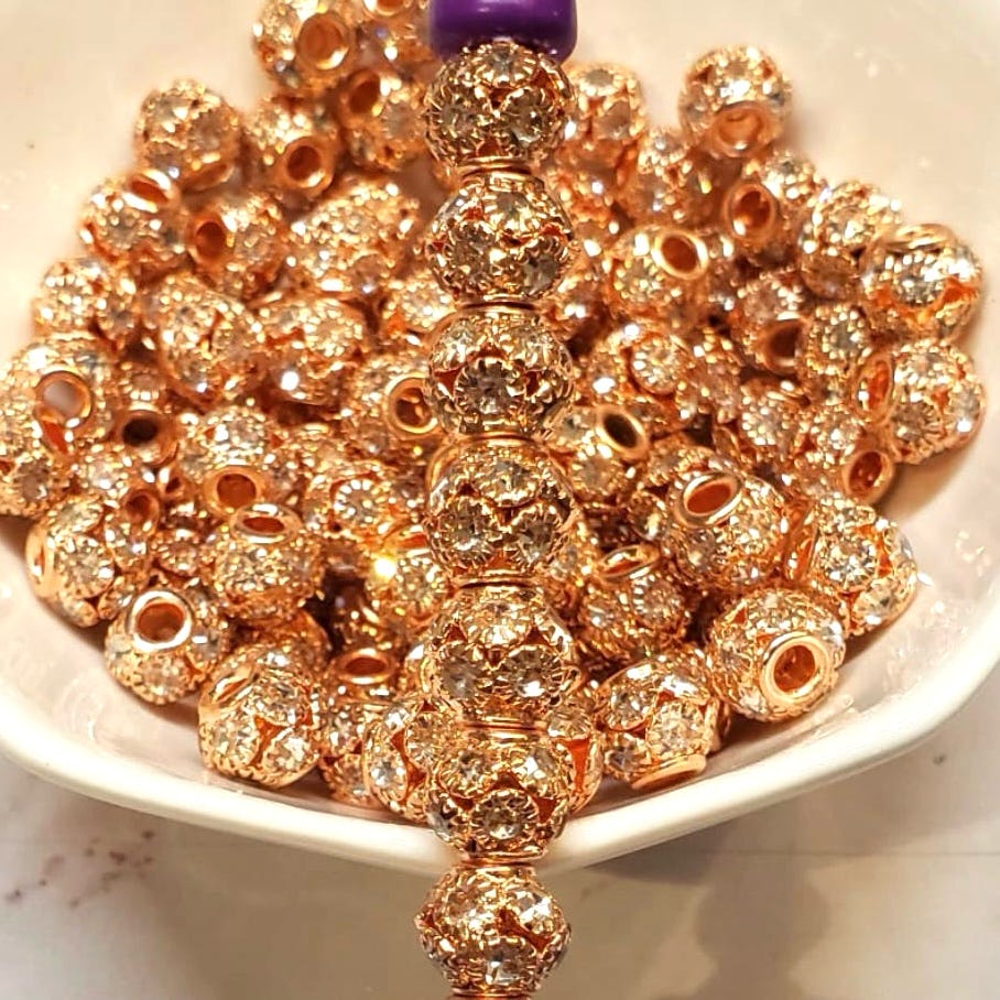 8mm Rose Gold Iridescent Metal Rhinestone Spacer