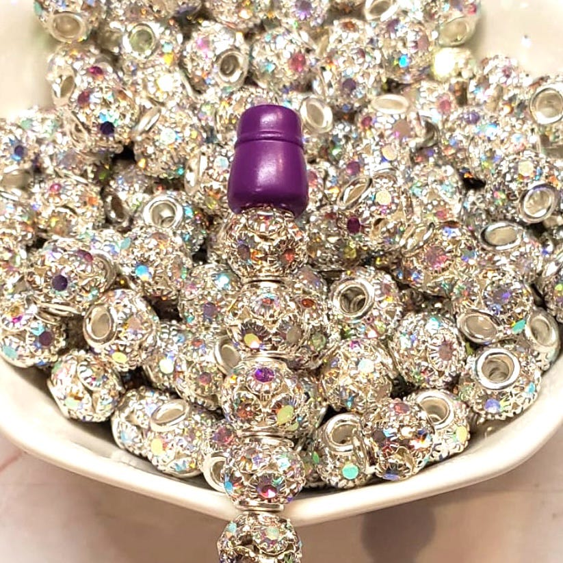 8mm Silver Iridescent Metal Rhinestone Spacer