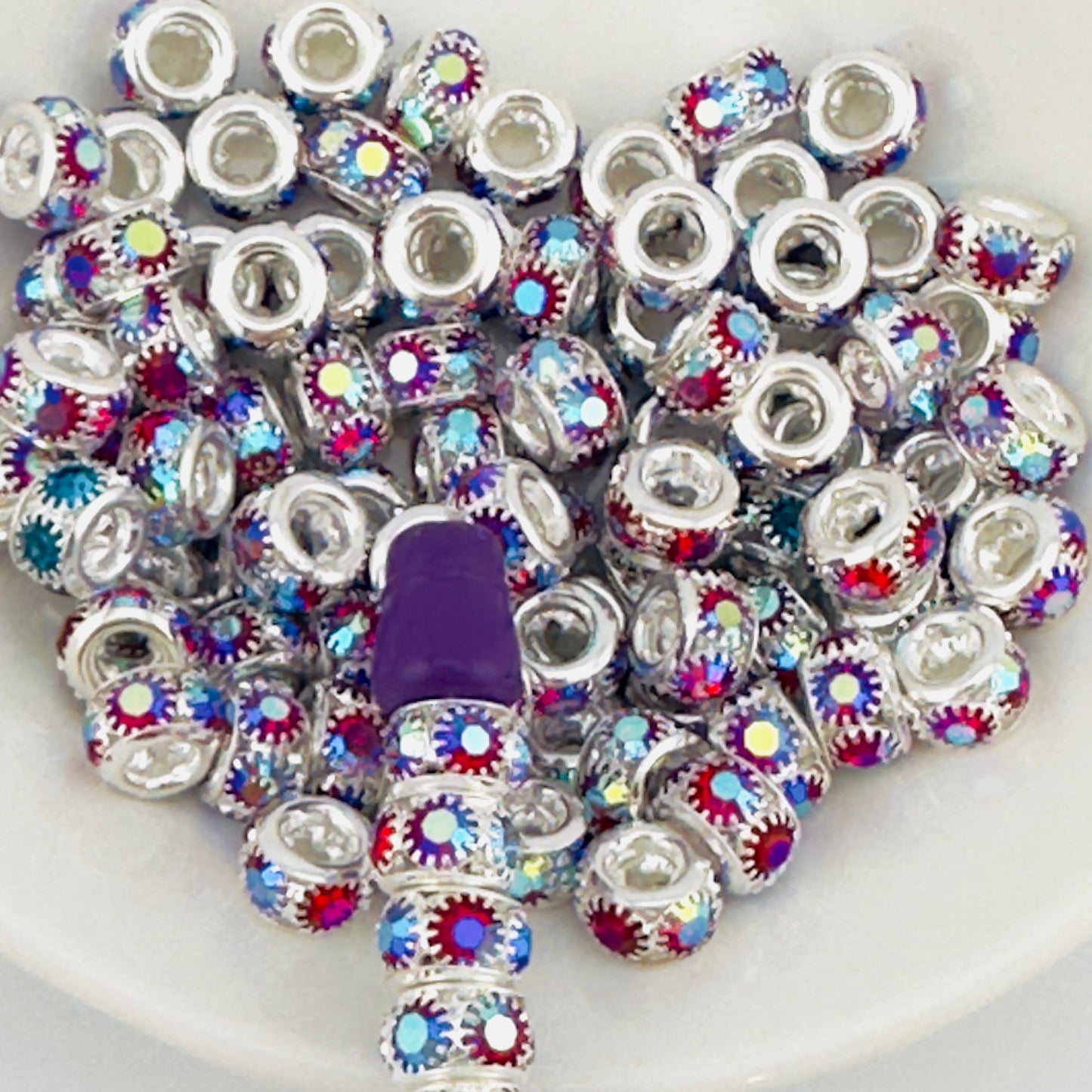 8mm Metal Rhinestone Silver and Red Spacers
