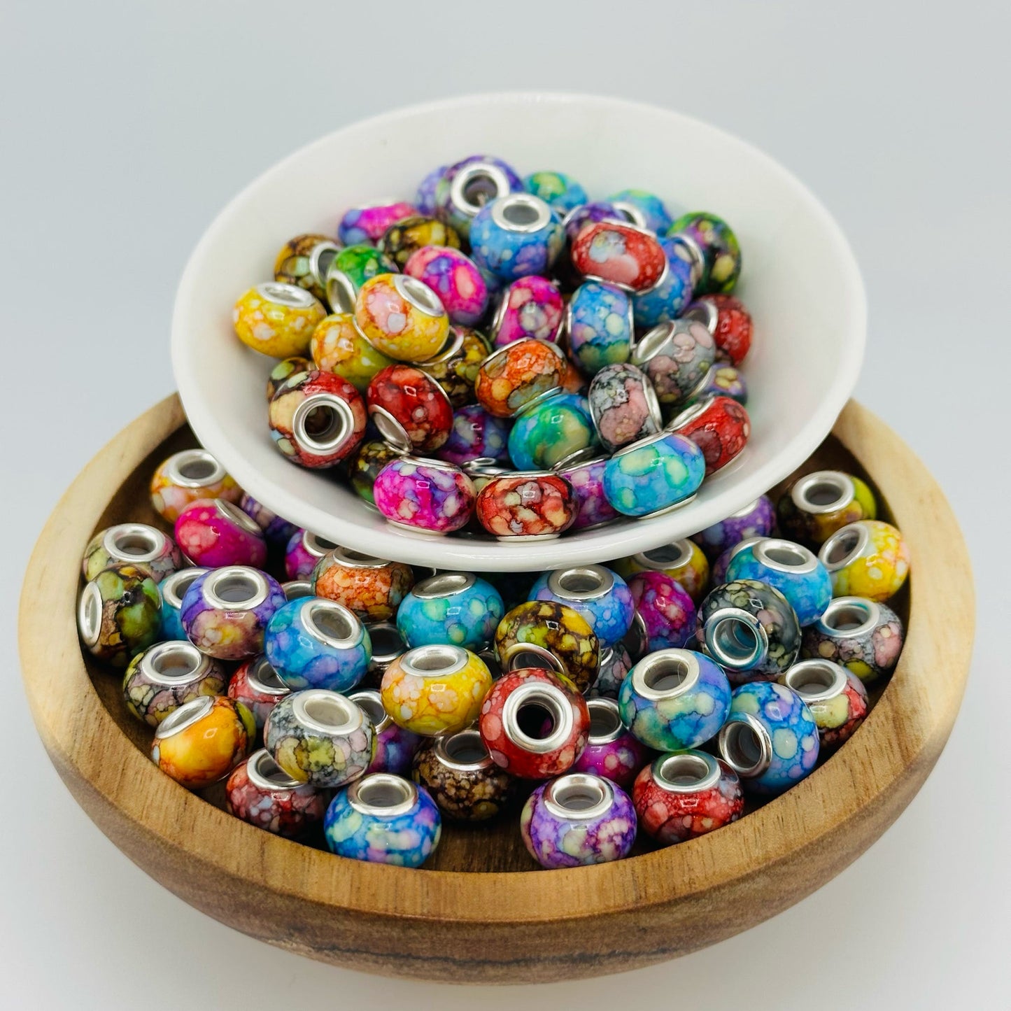 14mm Oil Slick Marble Acrylic Abacus Spacer