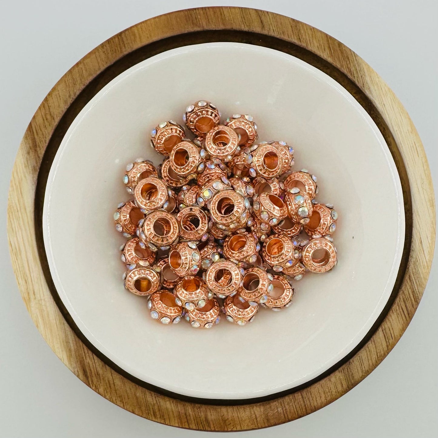 12mm Big Hole Rhinestone Rose Gold Spacer