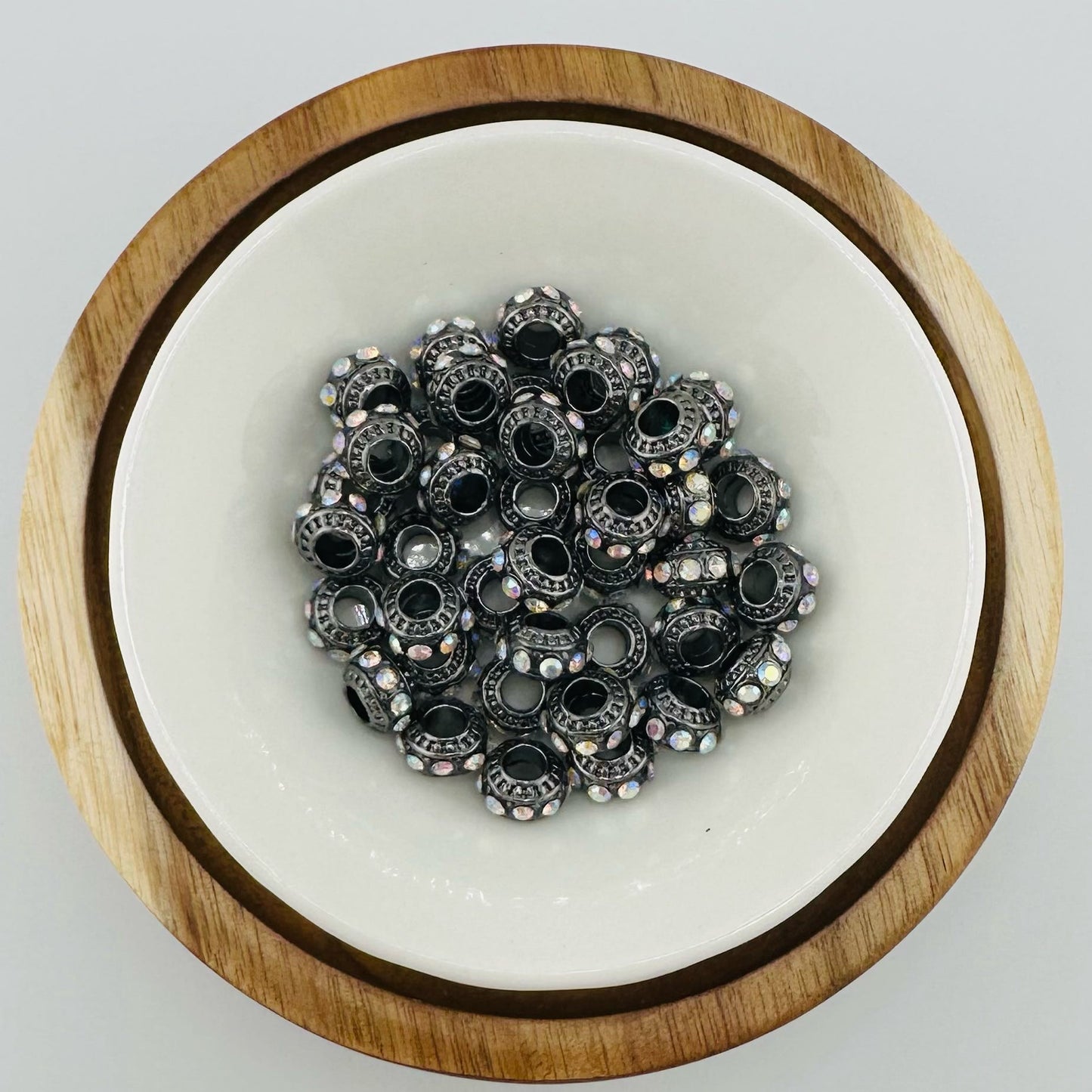 12mm Big Hole Rhinestone Gunmetal Spacer