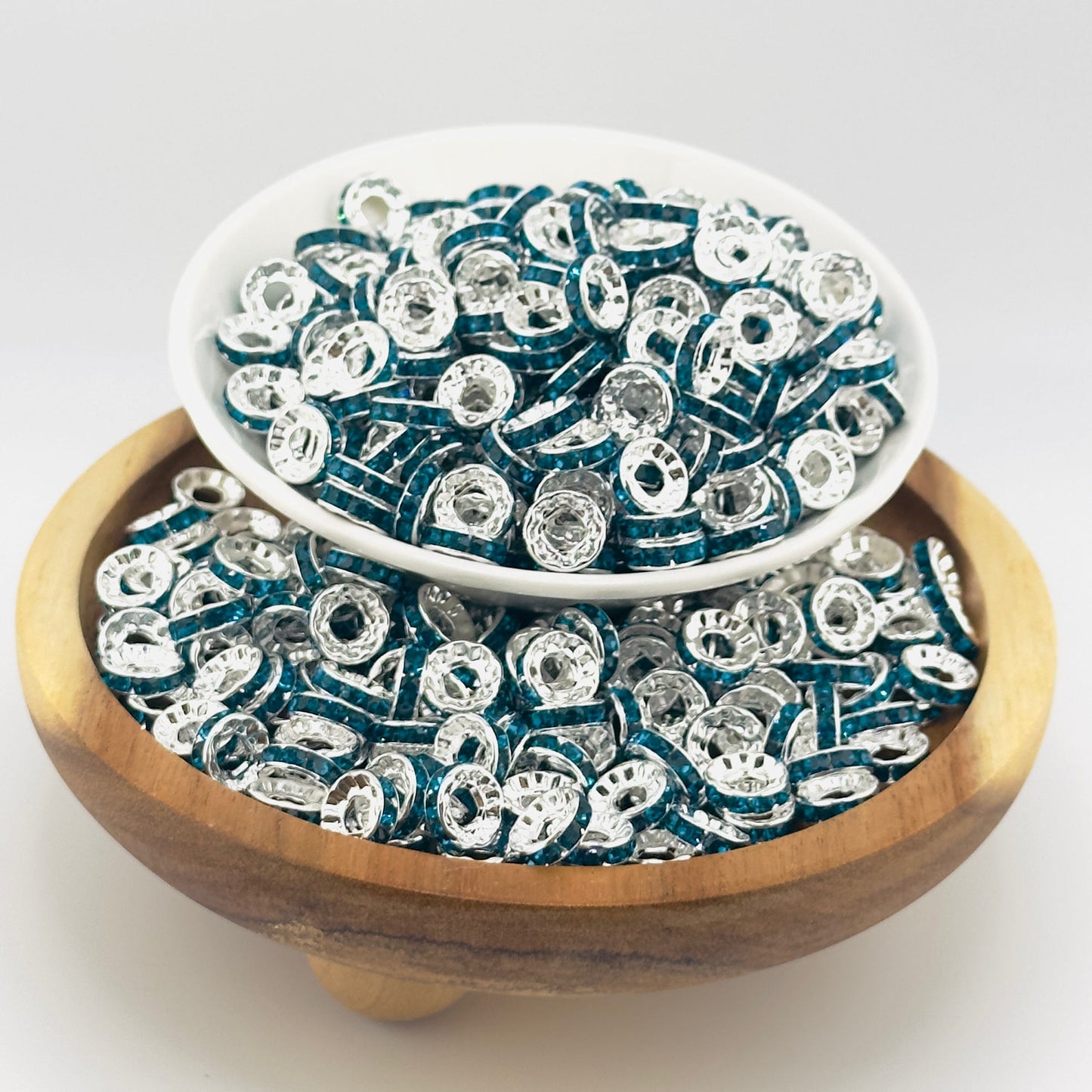 10mm Teal Big Hole Rhinestone Spacer