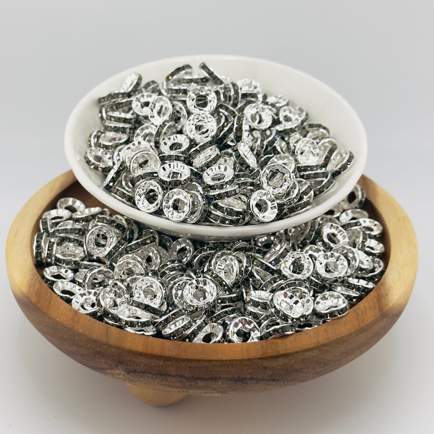 10mm Smokey Gunmetal Big Hole Rhinestone Spacer