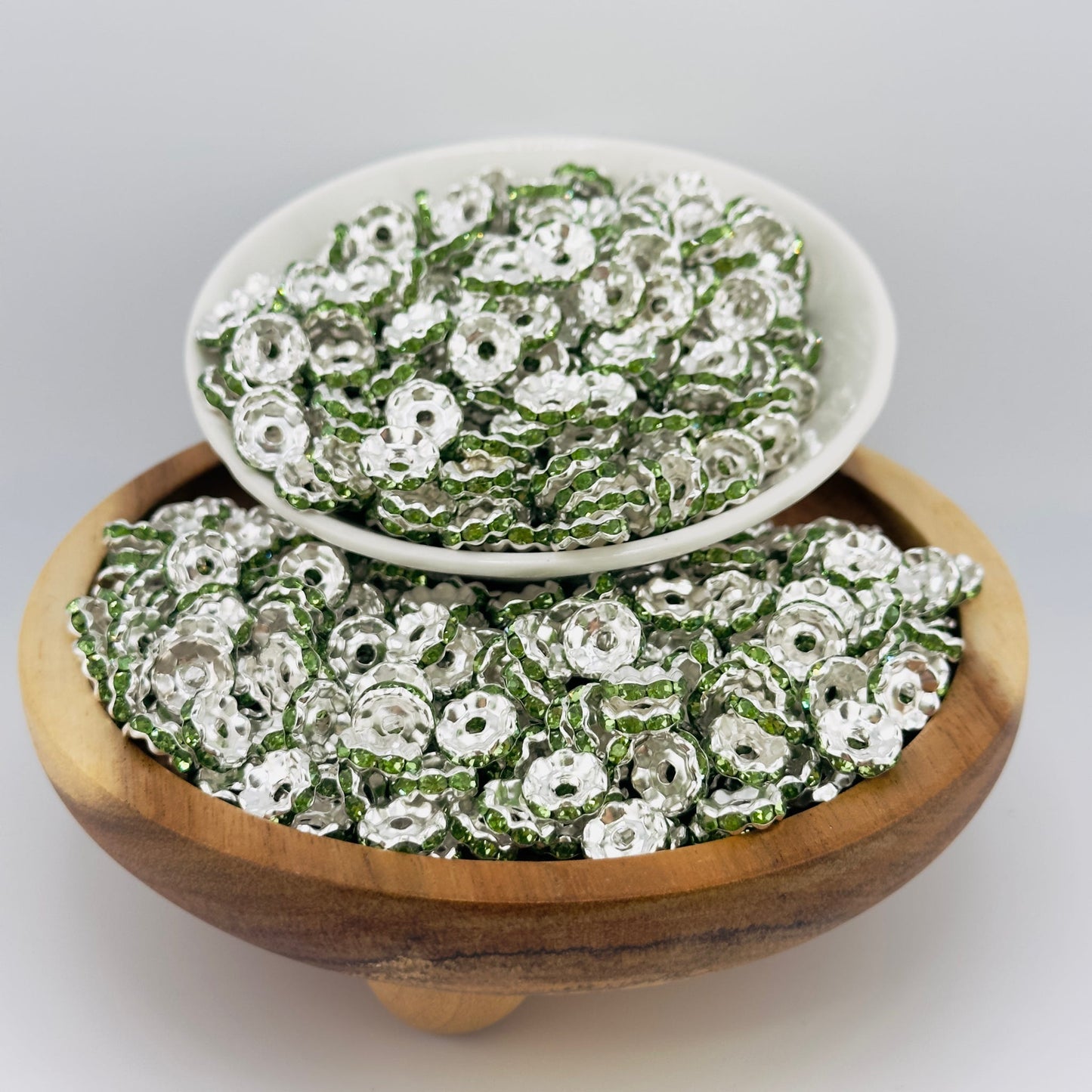 10mm Light Green Big Hole Rhinestone Spacer