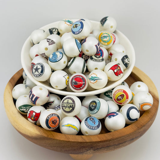 16mm Printed Football Team Bead Mix