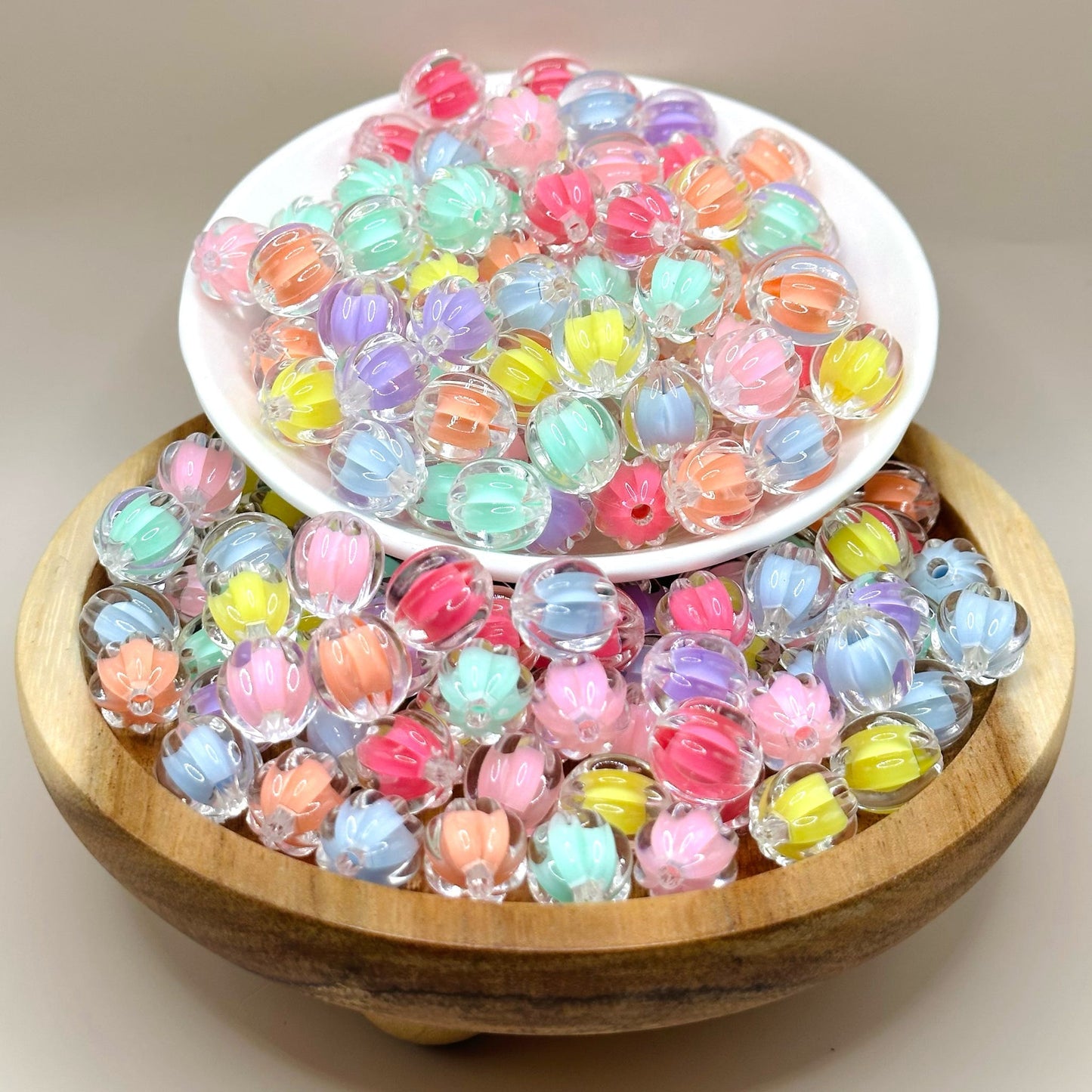 12mm Soft Color Pumpkin Shaped Acrylic Beads