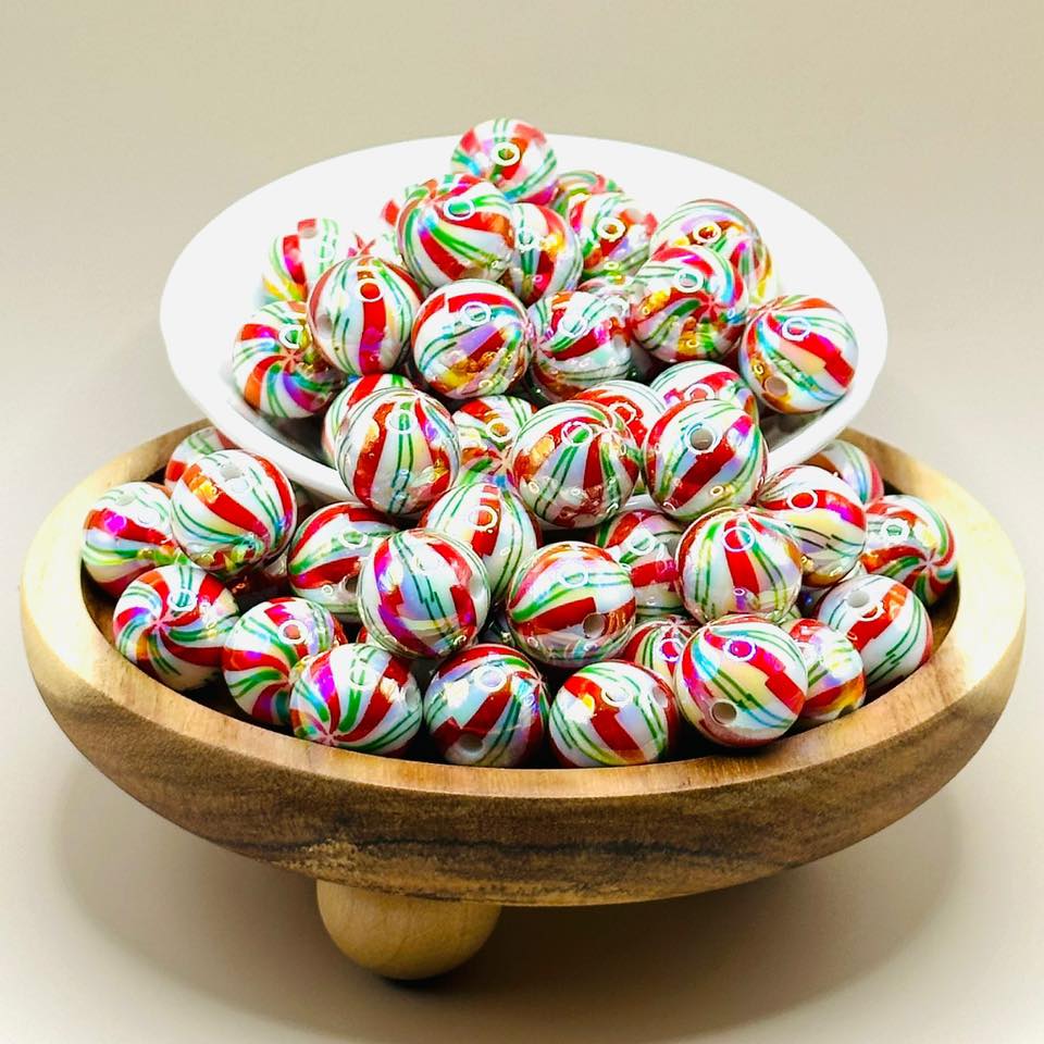 16mm Shiny Christmas Stripes Acrylic Beads
