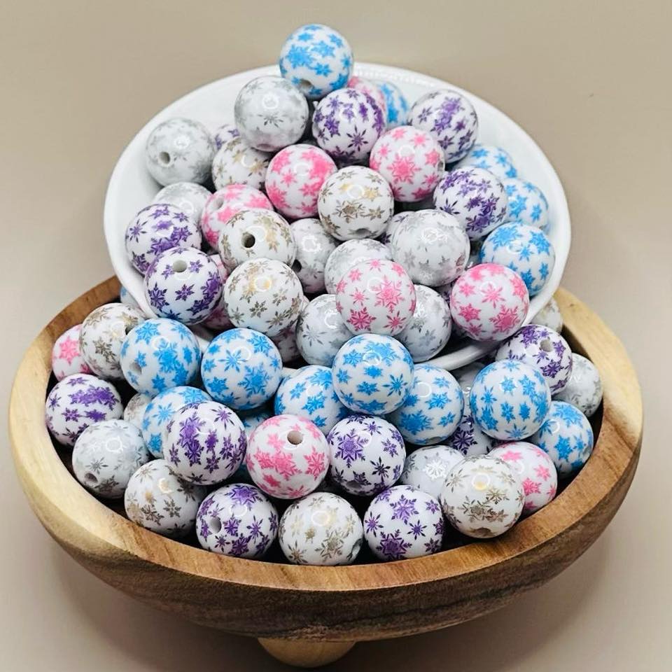 16mm Colorful Snowflakes Acrylic Beads