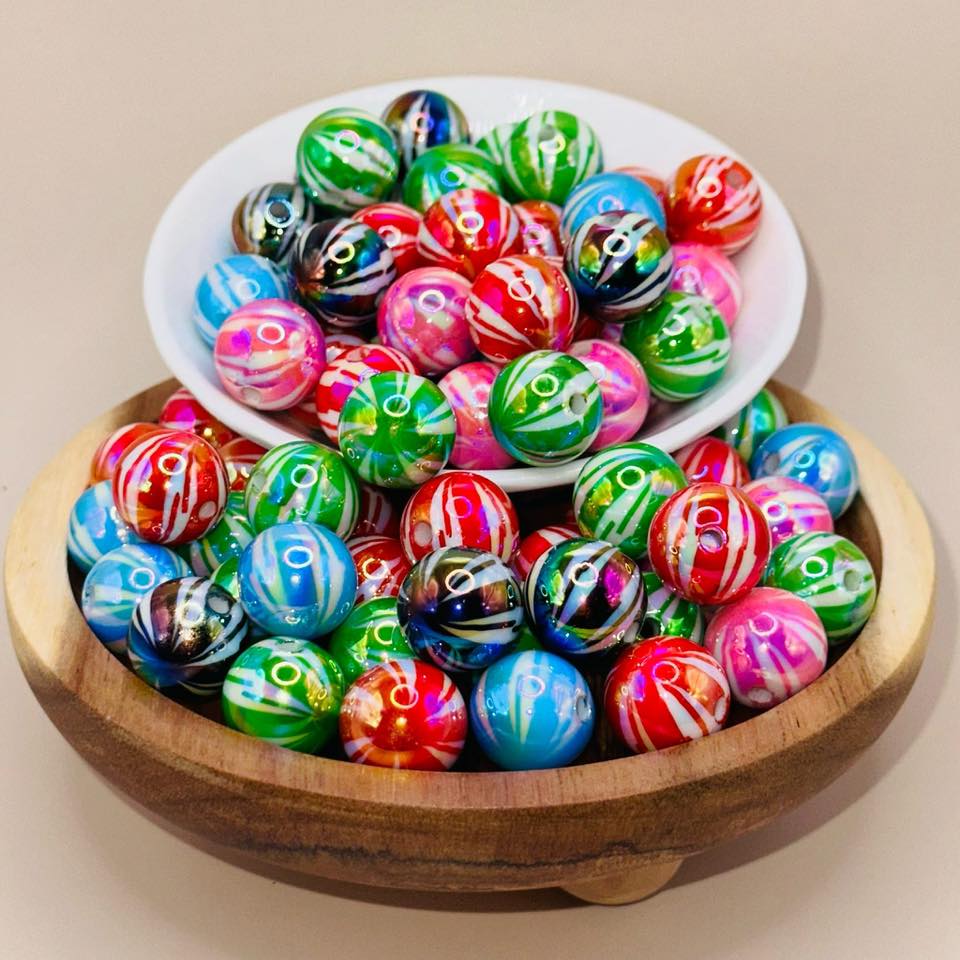 16mm Peppermint Stripes Acrylic Beads
