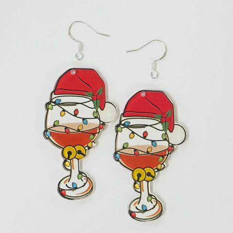 Christmas Wine Glass Dangle Earrings