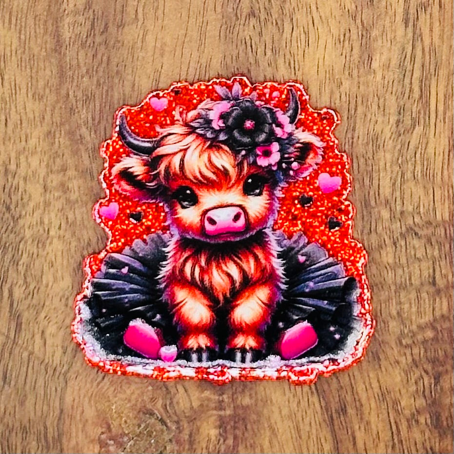 Cute Cow Black Dress Flatback