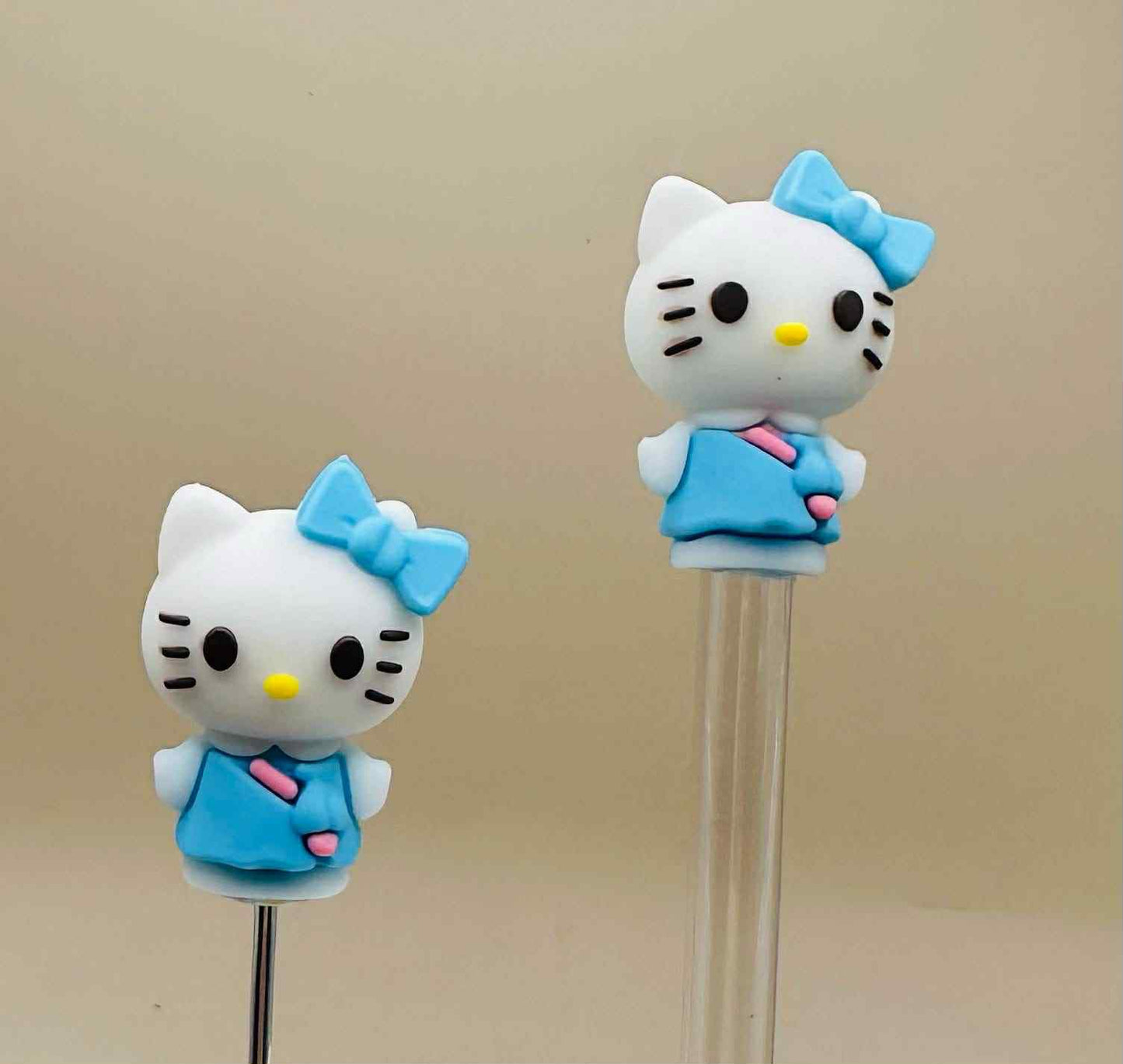 Blue Kitty Straw/Pen Topper