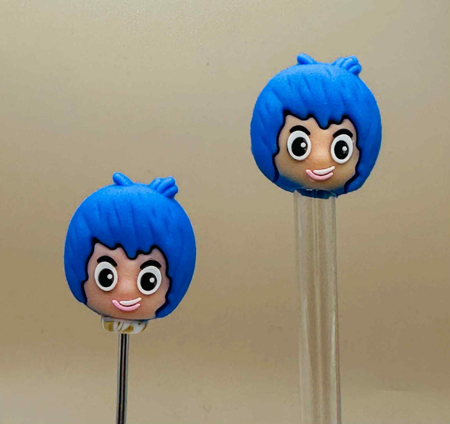 Blue Hair Straw/Pen Topper