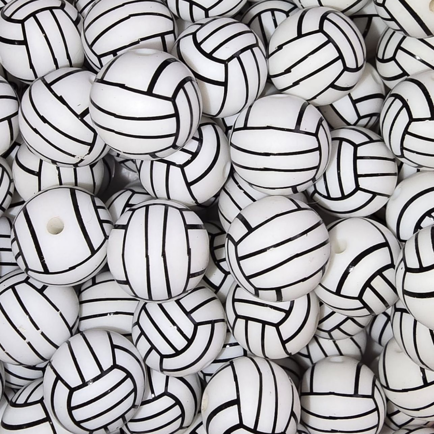 15mm VolleyBall Print Silicone Bead