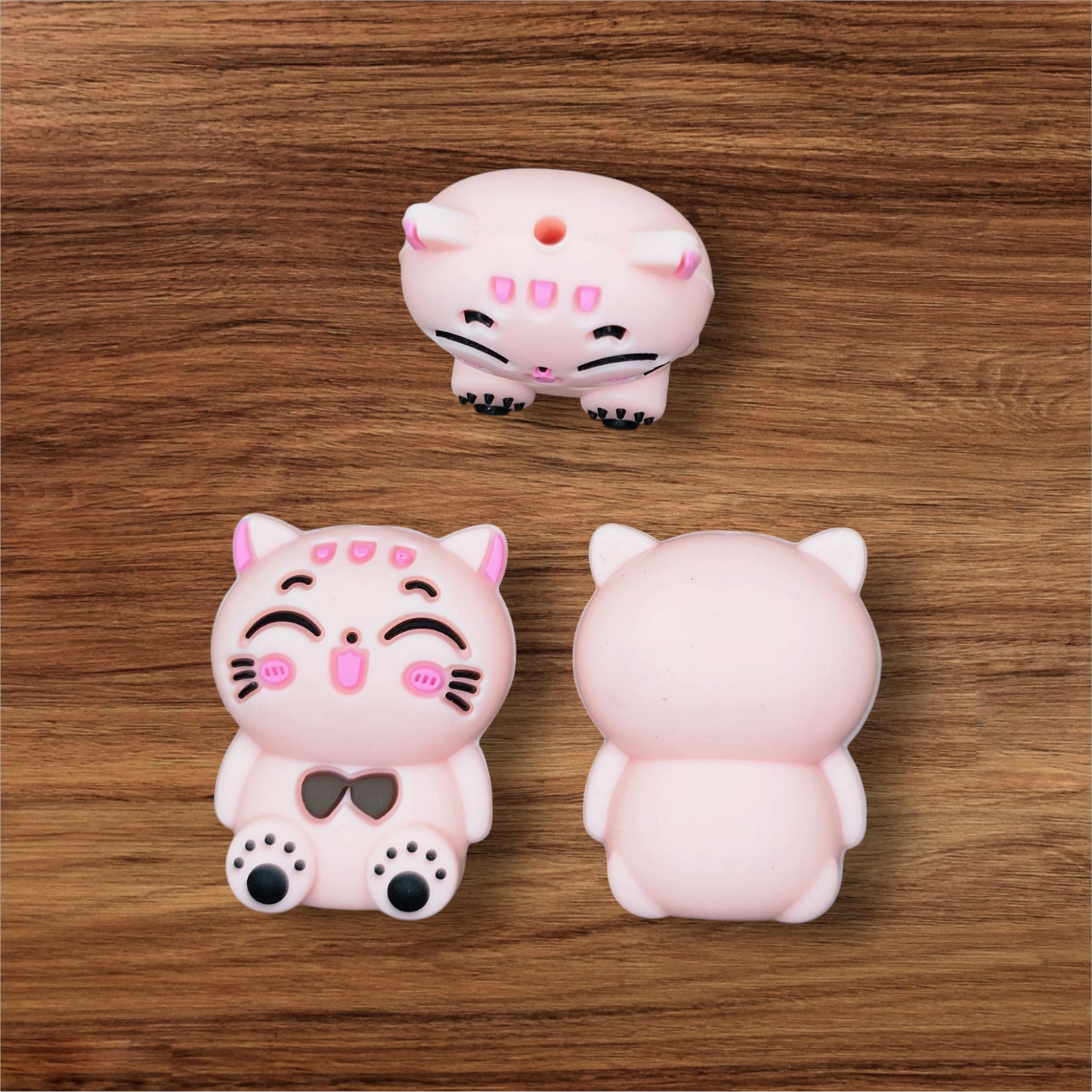 3D Pink Kawaii Cat Focal Bead