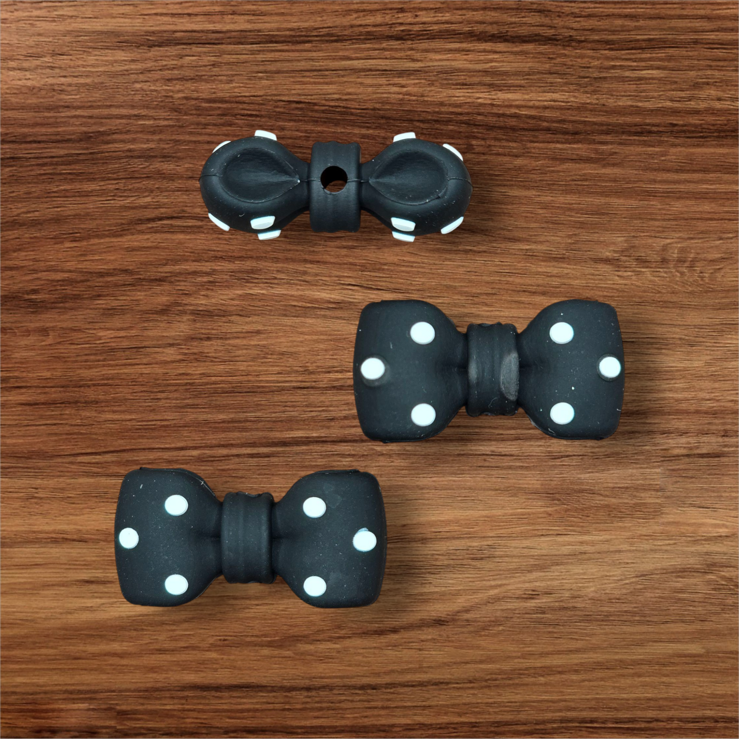 3D Black and White Polka Dot Bow Focal Bead