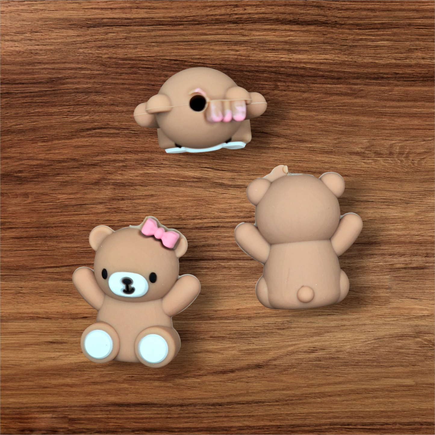 3D Girl Brown Bear Focal Bead