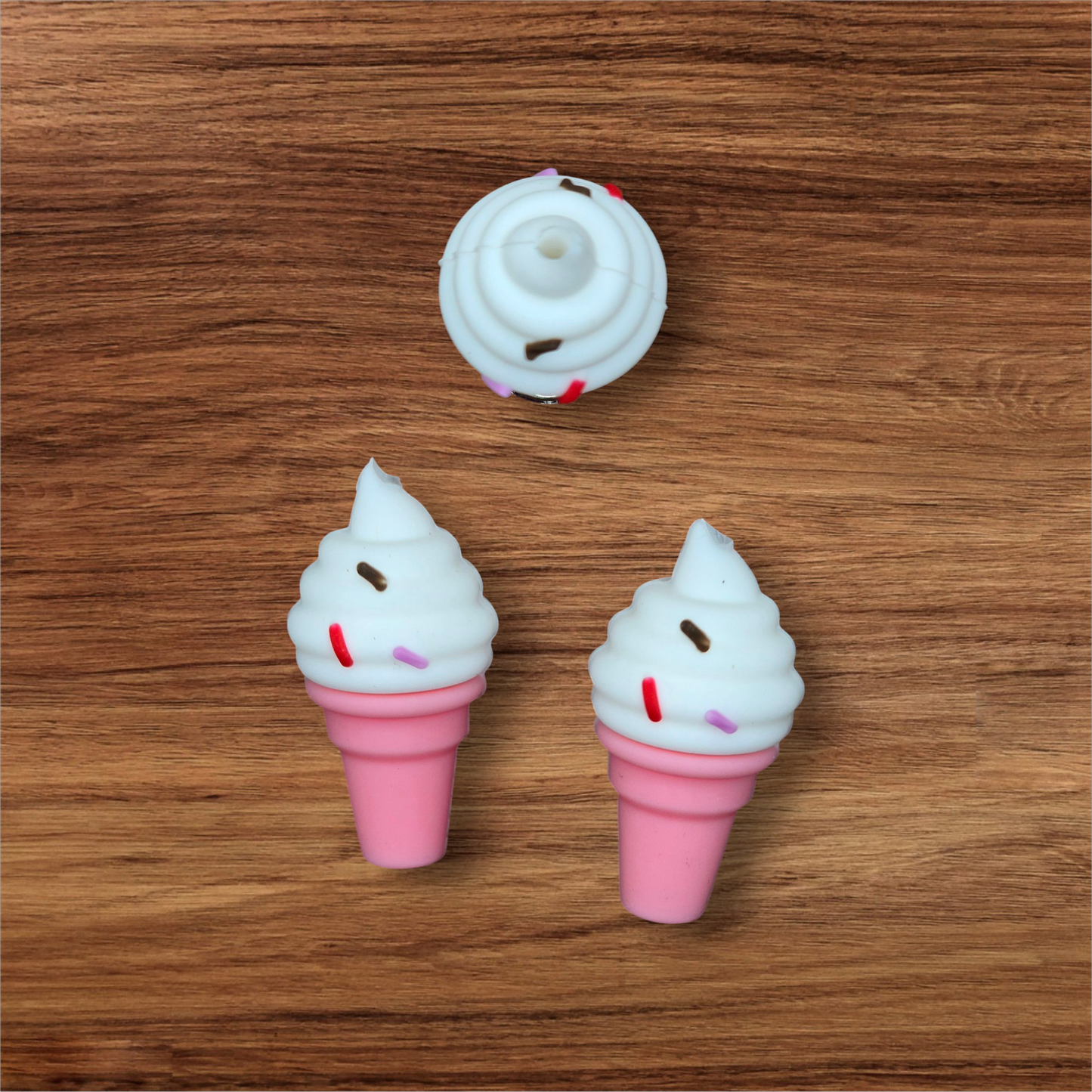 3D Pink Ice Cream Cone Focal Bead