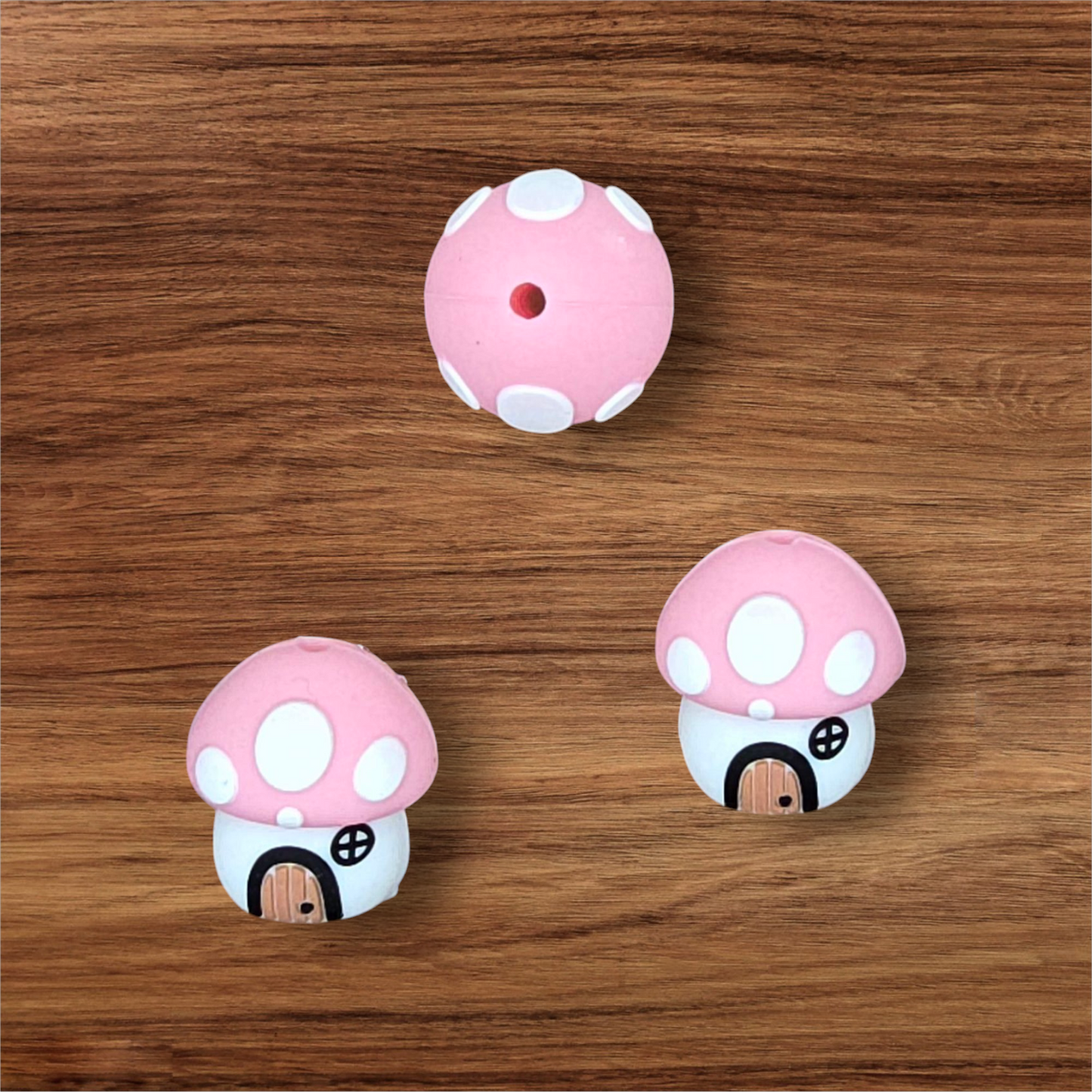 3D Pink Mushroom House Focal Bead