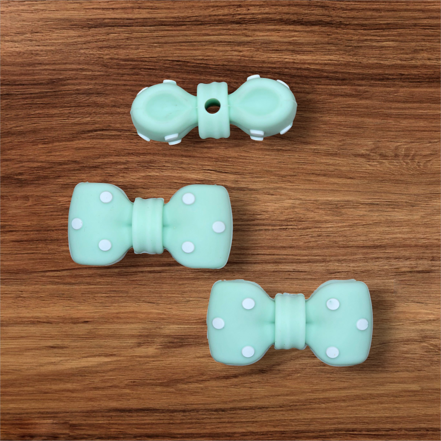 3D Mint Green Polka Dot Bow Focal Bead