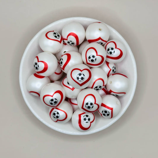 20mm Soccer Heart Acrylic Print Bead