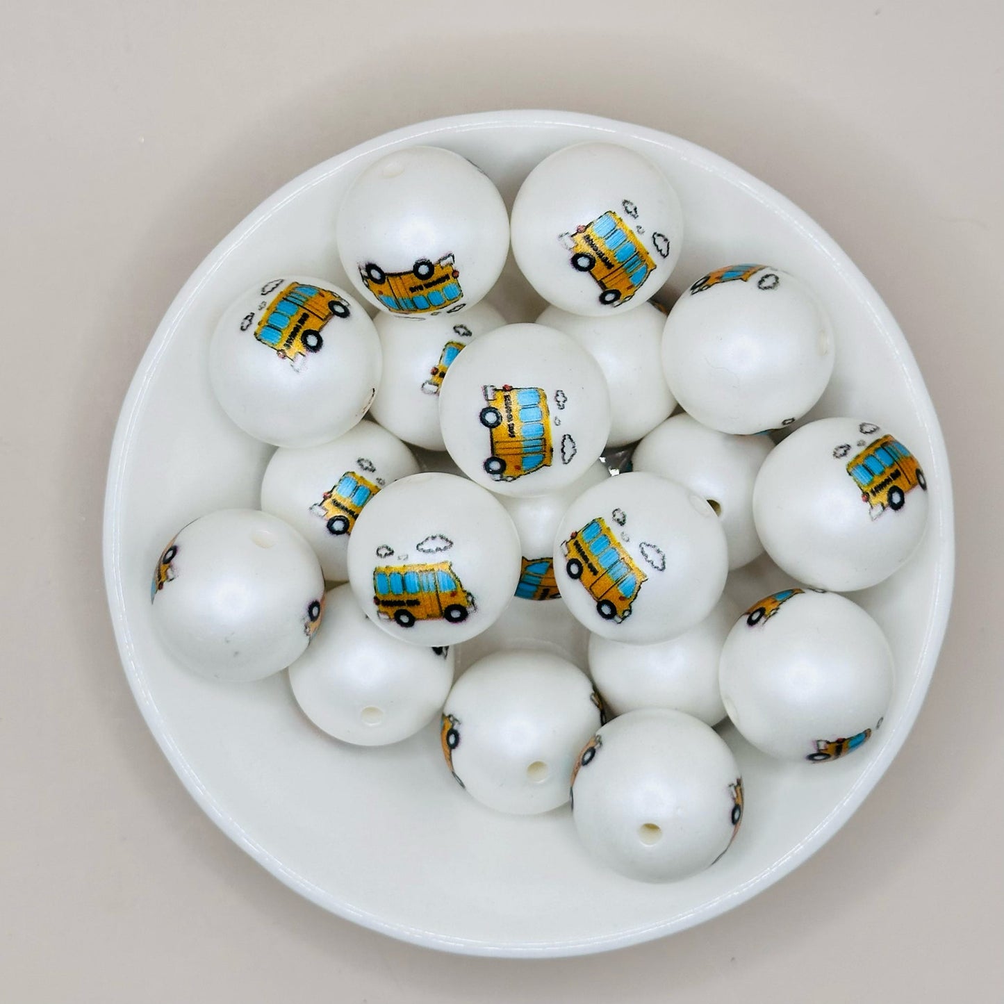 20mm School Bus Acrylic Print Bead