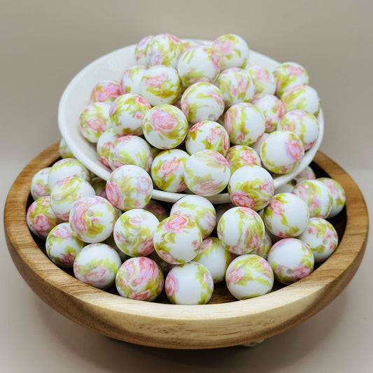 15mm Roses on White Silicone Bead