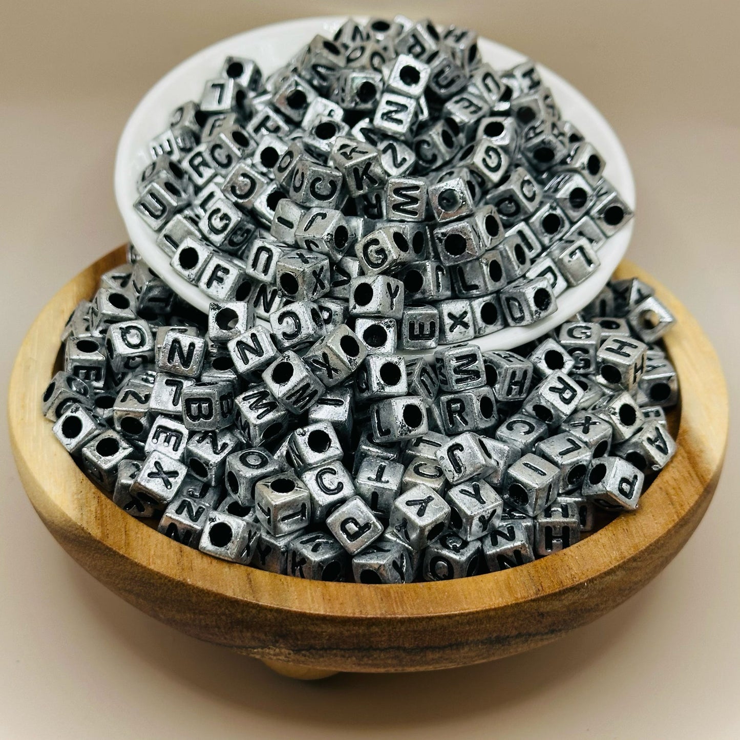 6mm Silver Alphabet Beads