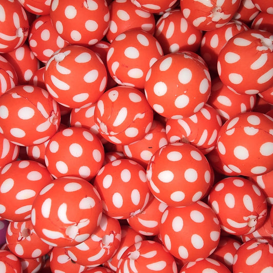 15mm Red and White Polka Dot Silicone Bead