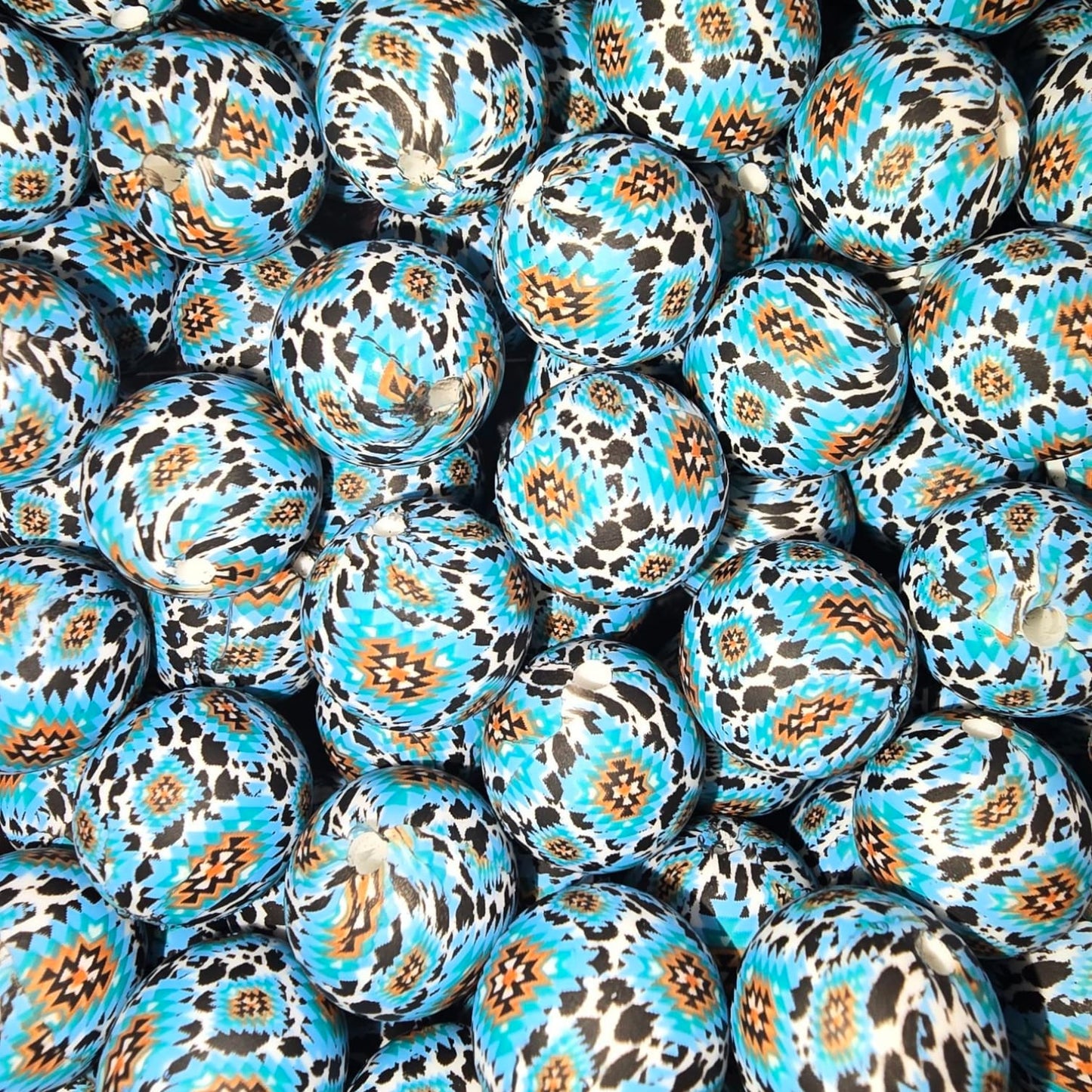 15mm Aztec Cow Print Printed Silicone Bead