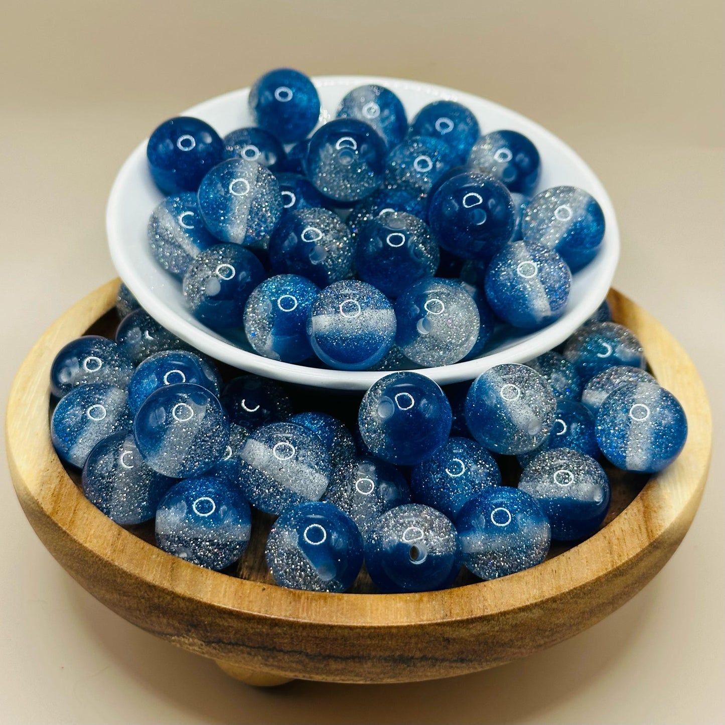 16mm Blue and Clear Ombre Glitter  Acrylic Bead
