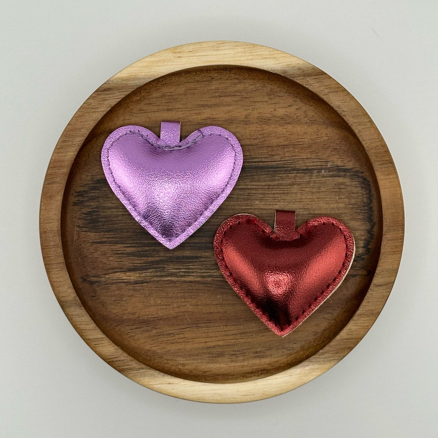 Faux Leather Shiny Heart Keychain