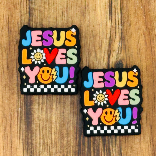 Retro Jesus Loves You Focal Bead