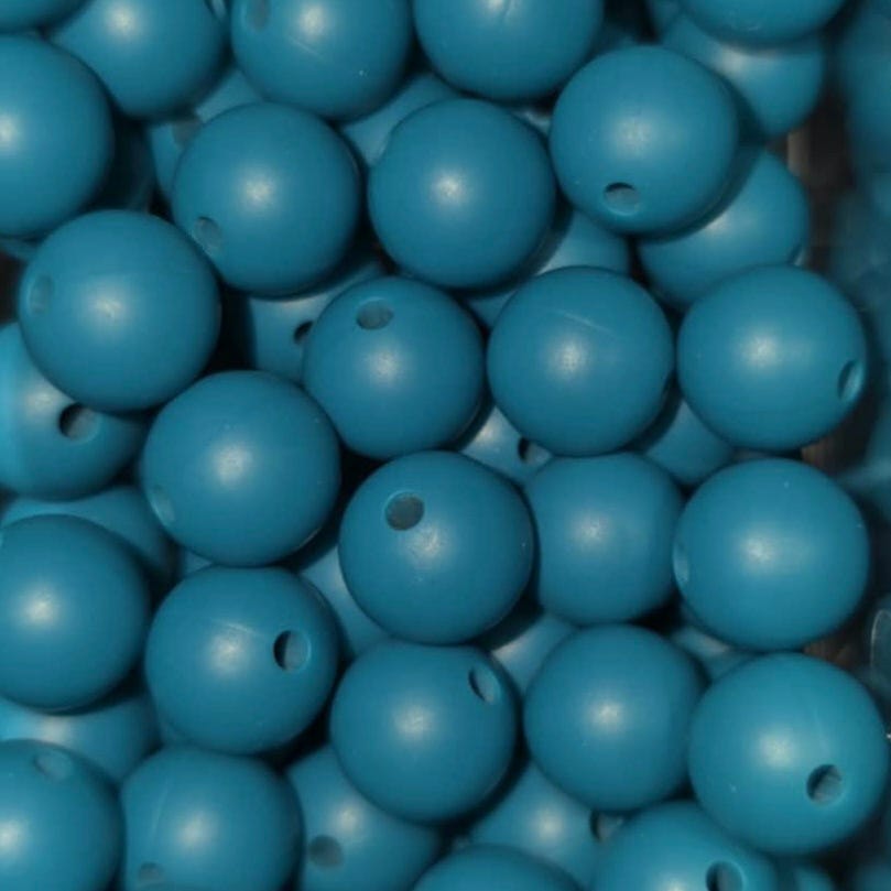 Ocean Teal Blue Solid Silicone Bead