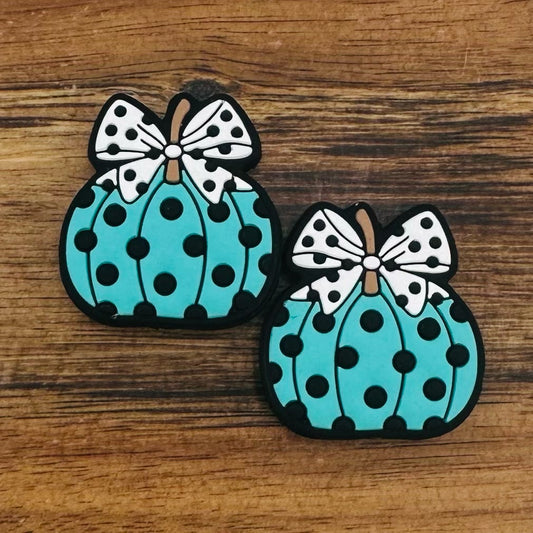 Teal Polka Dot Pumpkin Focal Bead