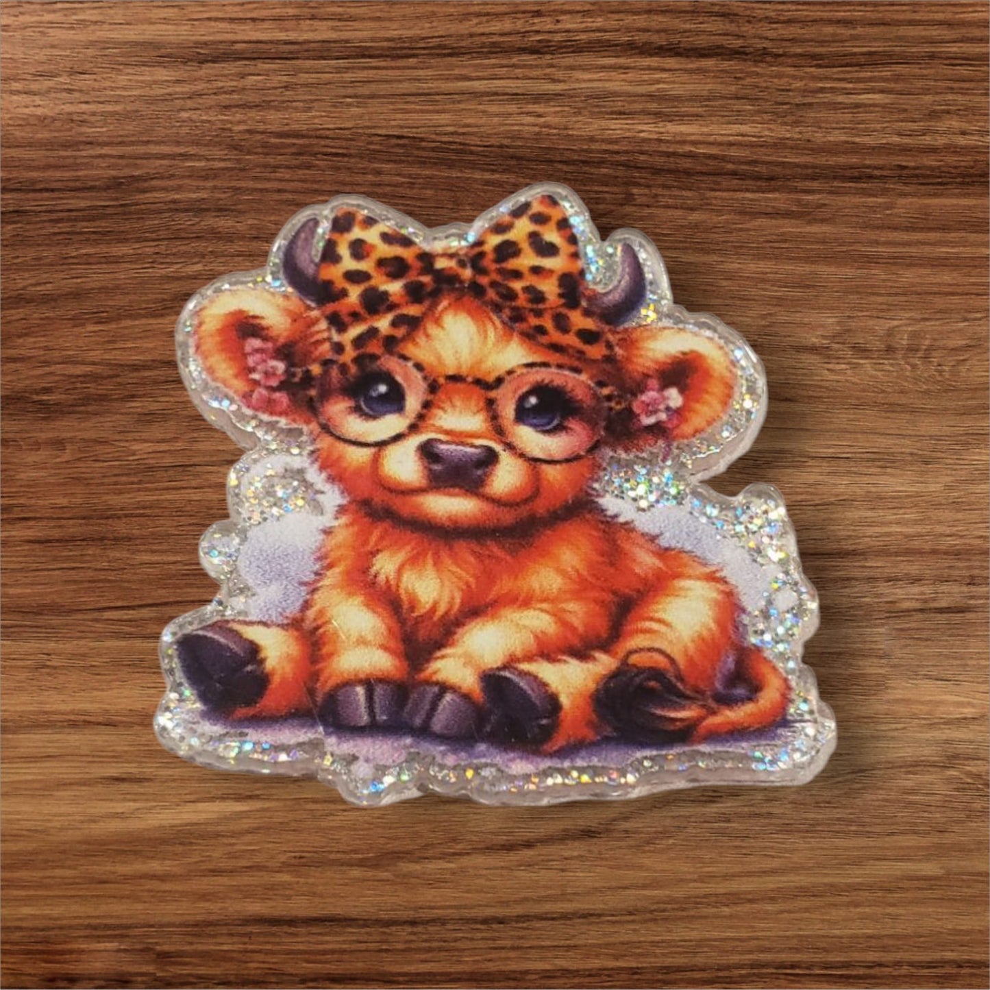 Leopard Bow Highland Cow Flatback