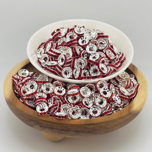 10mm Ruby Red Big Hole Rhinestone Spacer