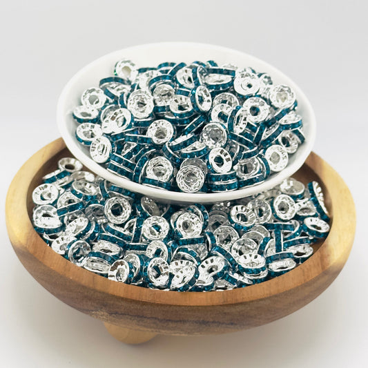 10mm Teal Big Hole Rhinestone Spacer