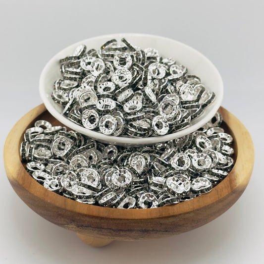 10mm Smokey Gunmetal Big Hole Rhinestone Spacer