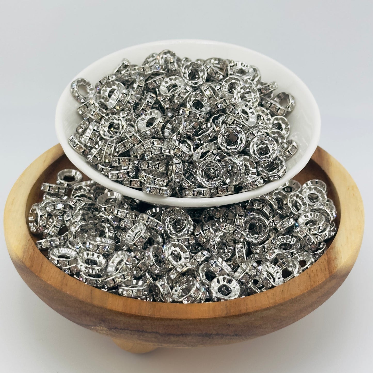 10mm Smokey Silver Big Hole Rhinestone Spacer