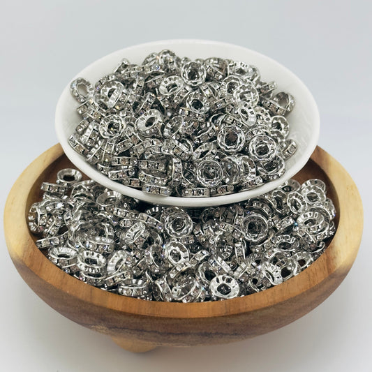 10mm Smokey Silver Big Hole Rhinestone Spacer