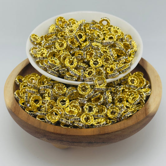 10mm Bright Gold Big Hole Rhinestone Spacer