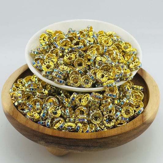 10mm Bright Gold Big Hole Rhinestone Spacer