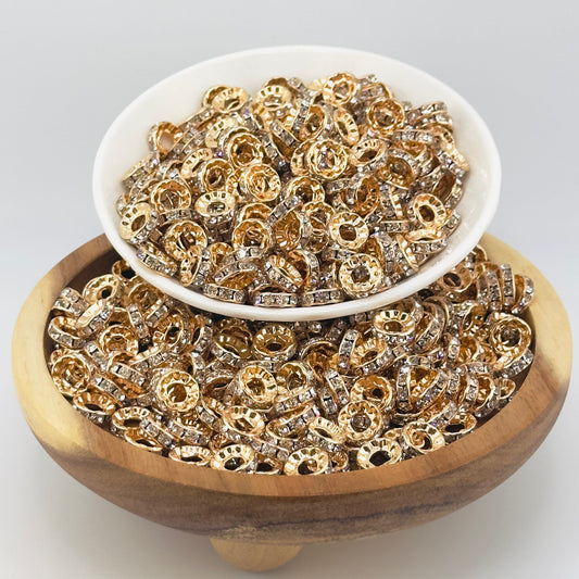 10mm Gold Big Hole Rhinestone Spacer