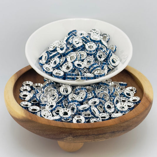 10mm Blue Big Hole Rhinestone Spacer